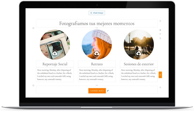 Ejemplo de editor visual de contenidos para web de fotografía.