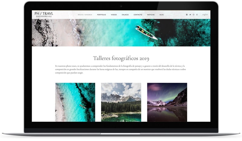 Captura de pantalla de diseño Hatley de página web para fotógrafos en Bluekea.
