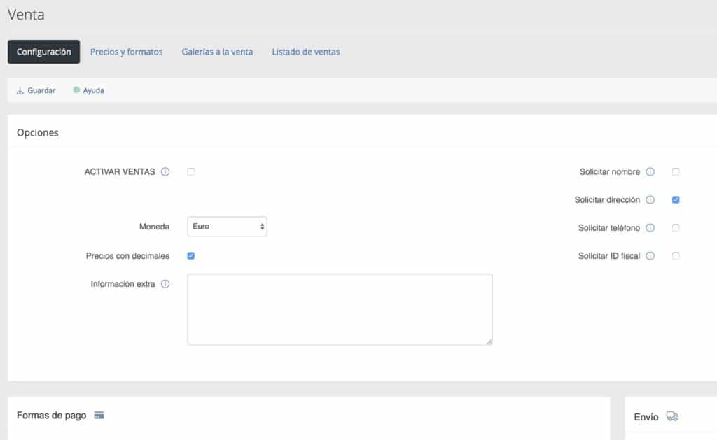 Como configurar la venta de fotos desde nuestro sistema de ventas.