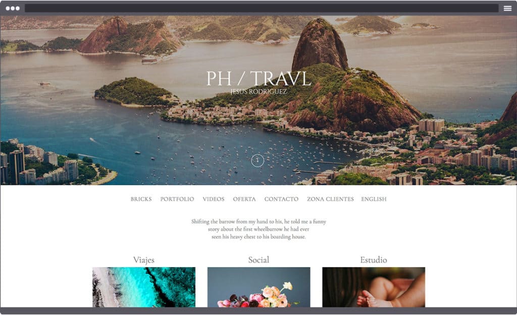 Pantallazo de ejemplo de portada de web de fotografía.