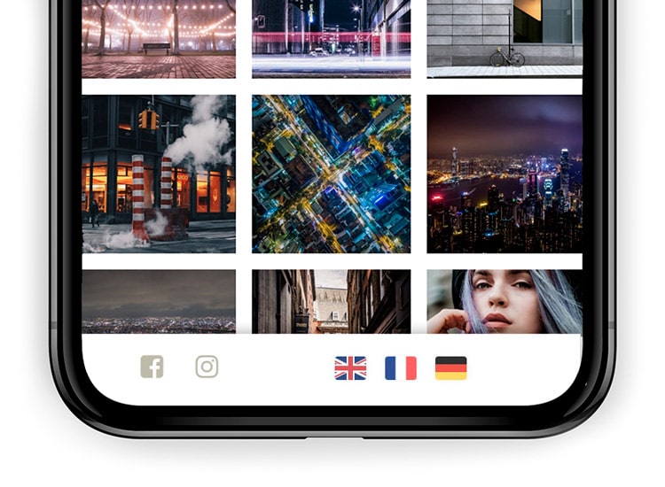 Iconos de banderas para los idiomas en páginas de fotografía