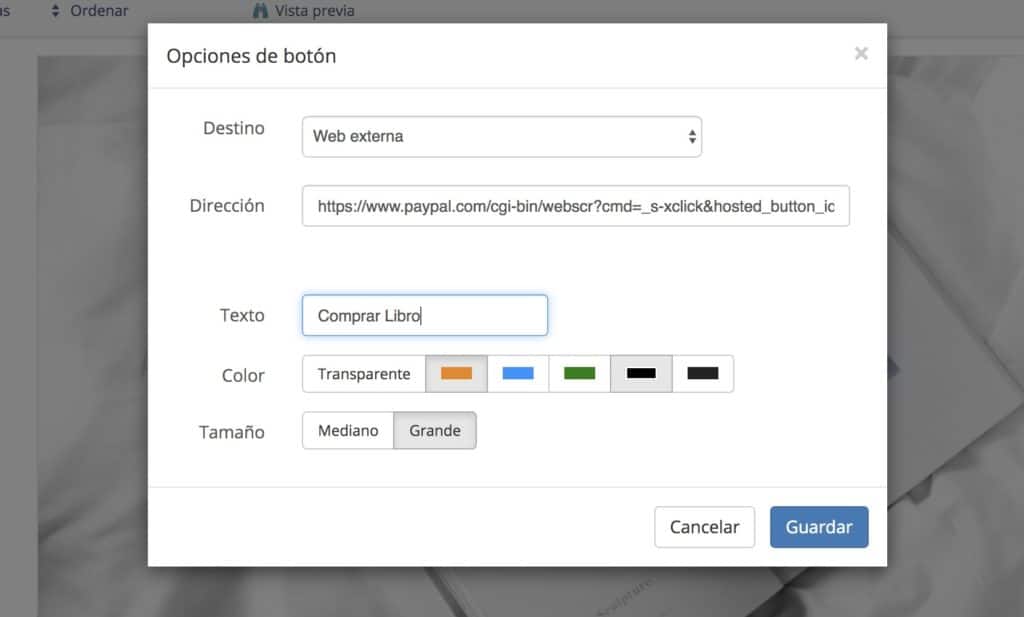 Configuración de un botón de paypal en Bluekea