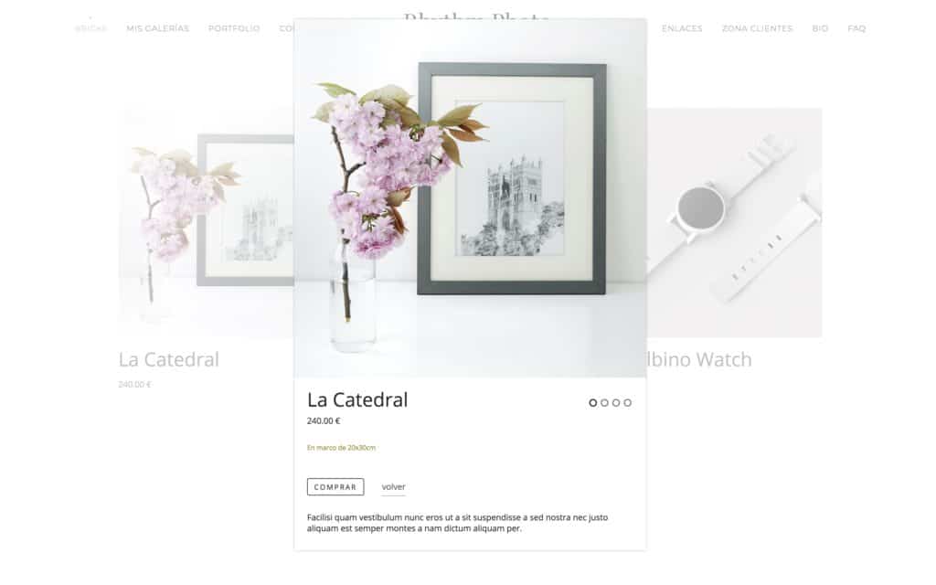 Módulo de Tienda Online para productos en web de fotografía.